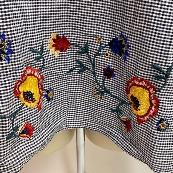 Zara EMBROIDERED GINGHAM  COTTON BLOUSE C15 - Picture 8 of 10